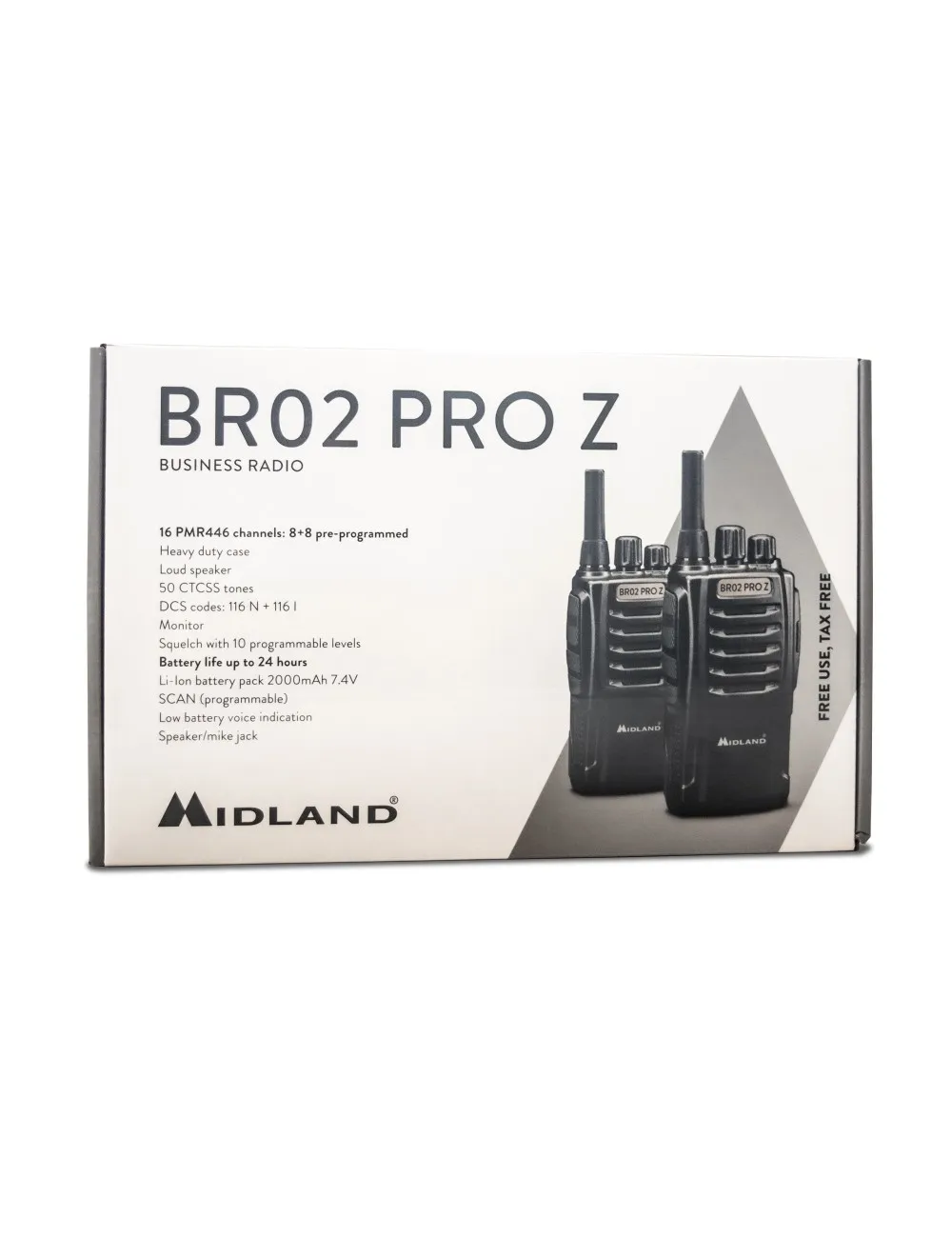 Midland BR02 PRO Z (C1524) Transceptor profesional portátil PMR446 Juego de 2 piezas