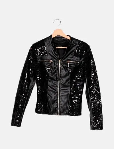 NoName Chaqueta biker negra paillettes