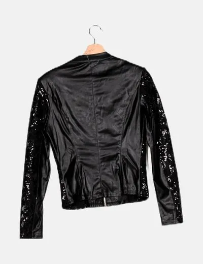 NoName Chaqueta biker negra paillettes