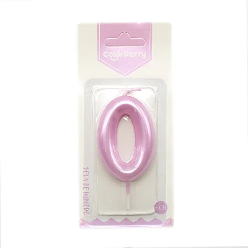Numero 0 Vela De Cumpleaños 6 Cm Rosa Claro
