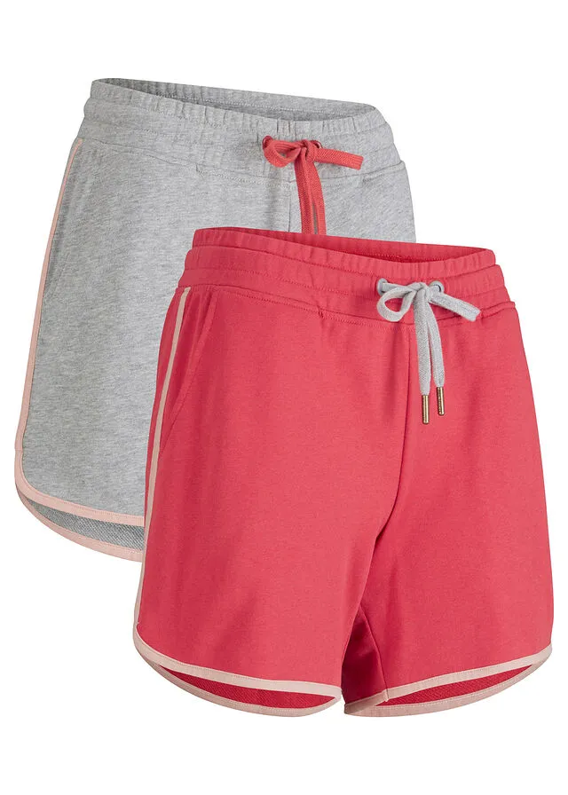 Pantalón corto deportivo (2 unidades) gris claro jaspeado+rojo coral