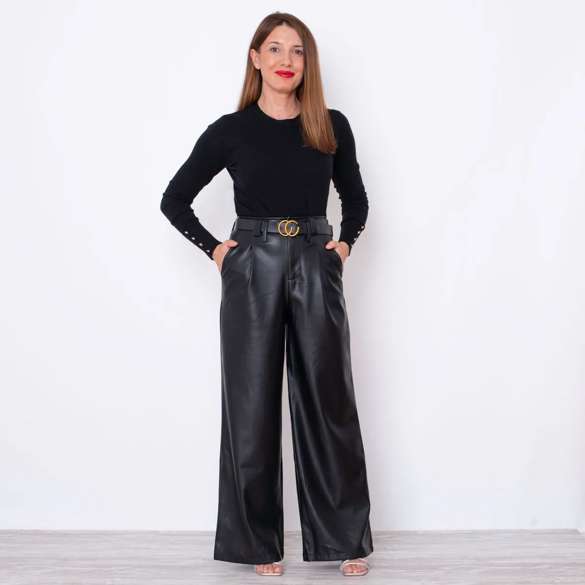PANTALóN POLIPIEL CAMPANA  NEGRO