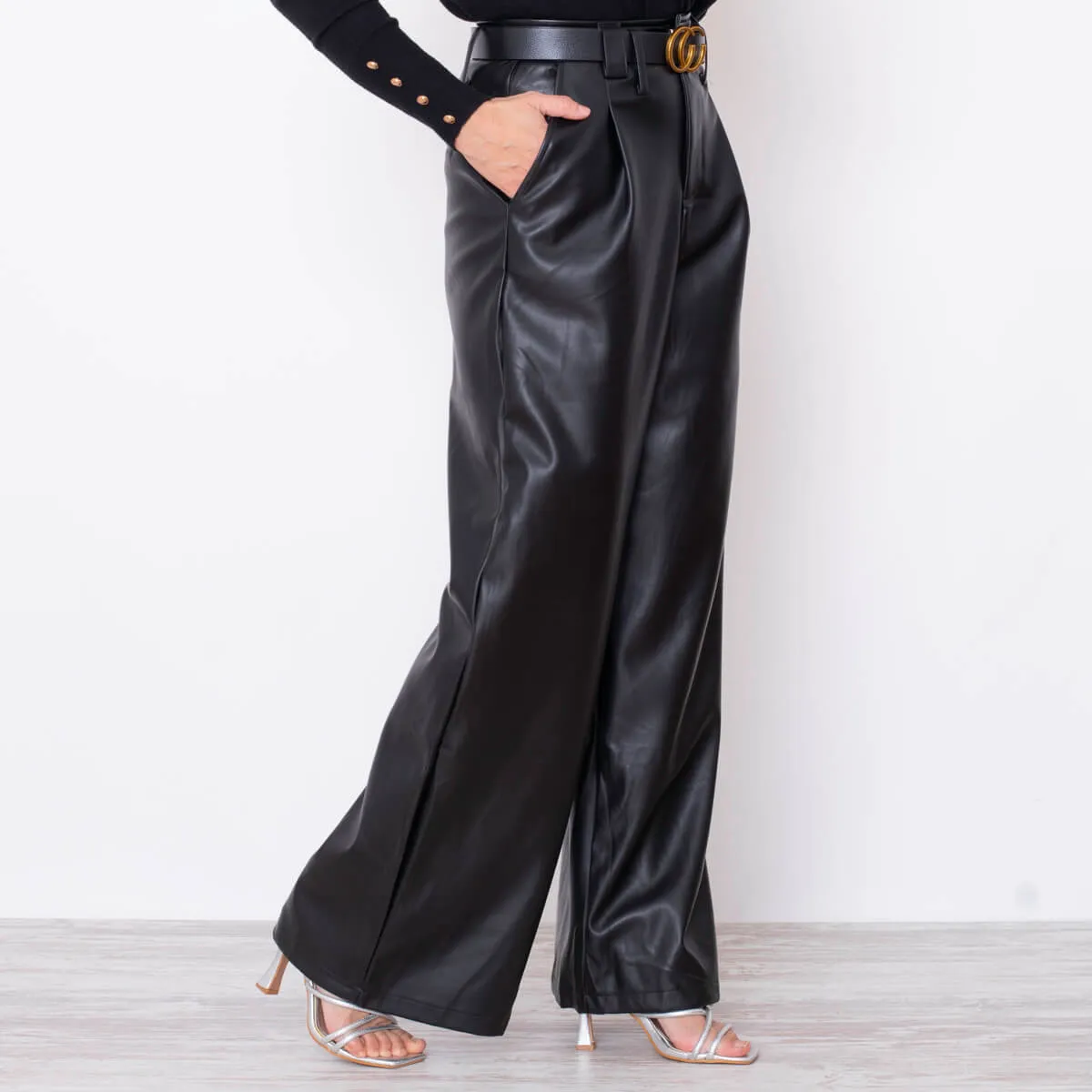PANTALóN POLIPIEL CAMPANA  NEGRO