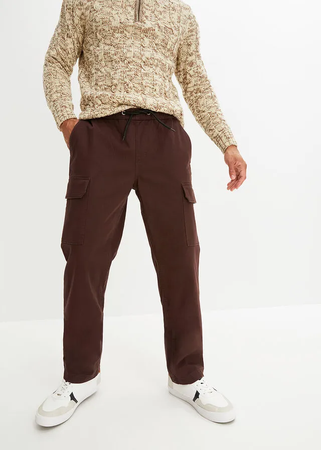 Pantalón térmico elástico, regular fit, corte recto Marrón oscuro