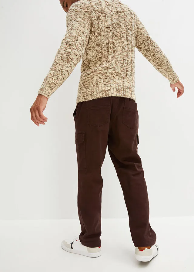 Pantalón térmico elástico, regular fit, corte recto Marrón oscuro