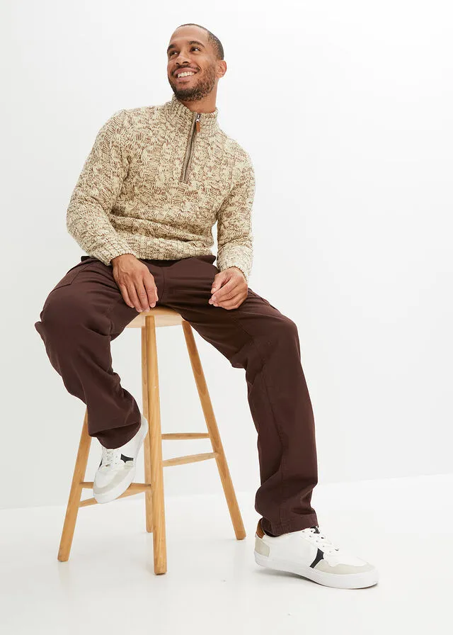 Pantalón térmico elástico, regular fit, corte recto Marrón oscuro