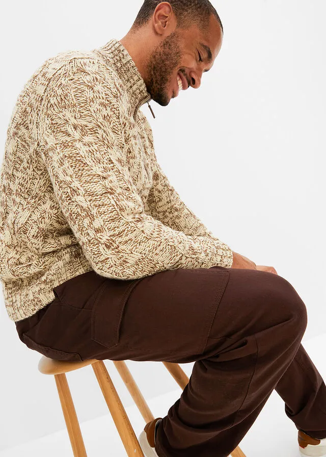 Pantalón térmico elástico, regular fit, corte recto Marrón oscuro