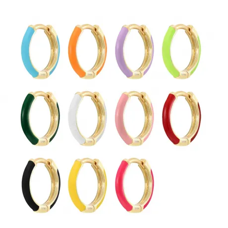 Pendientes Plata Aro Esmalte 13mm Gold
