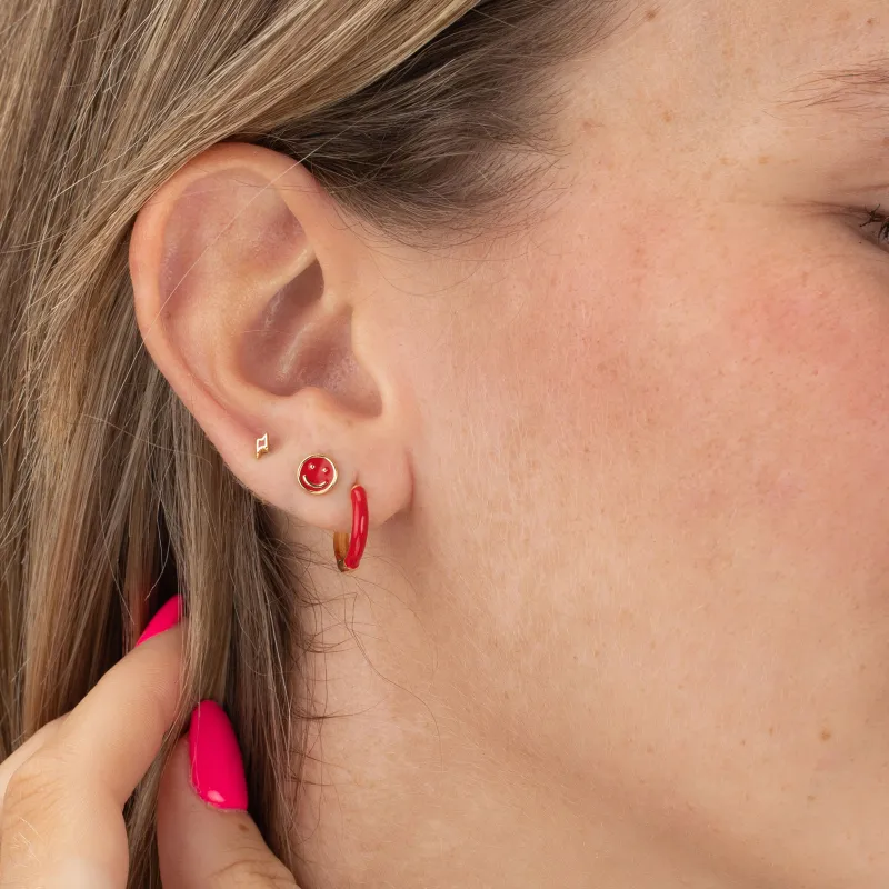 Pendientes Plata Aro Esmalte 13mm Gold