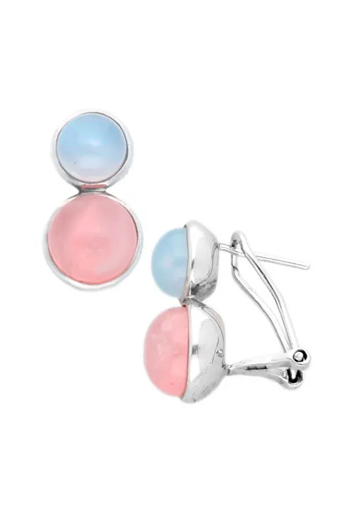 PENDIENTES PLATA CON CUARZO ROSA Y CALCEDONIA. 103_NSE648A1