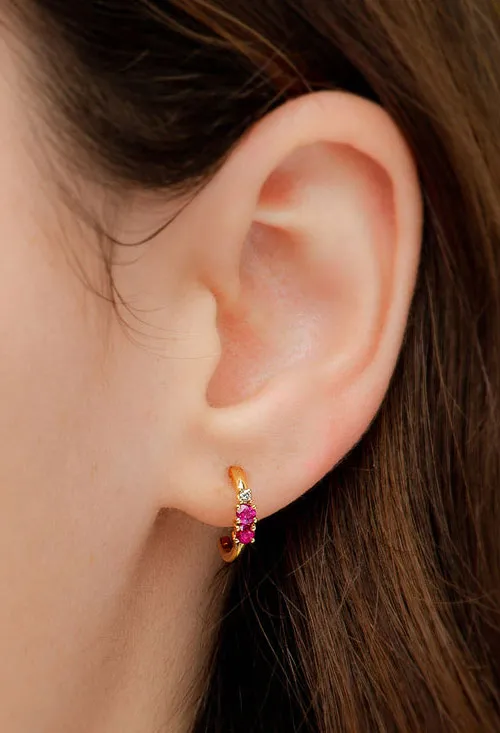 Pendientes plata con rubíes y diamante