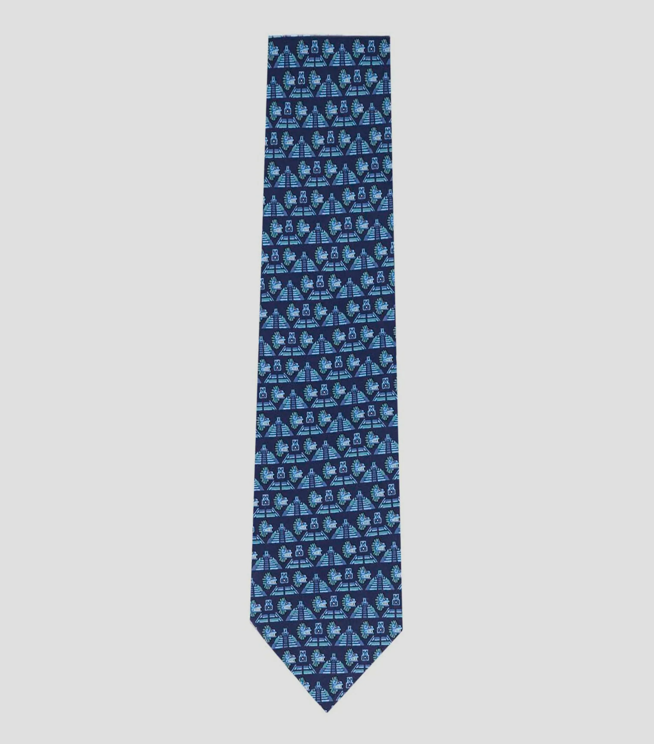 Pineda Covalin Corbata ancha de seda azul marino con pirámides y símbolos