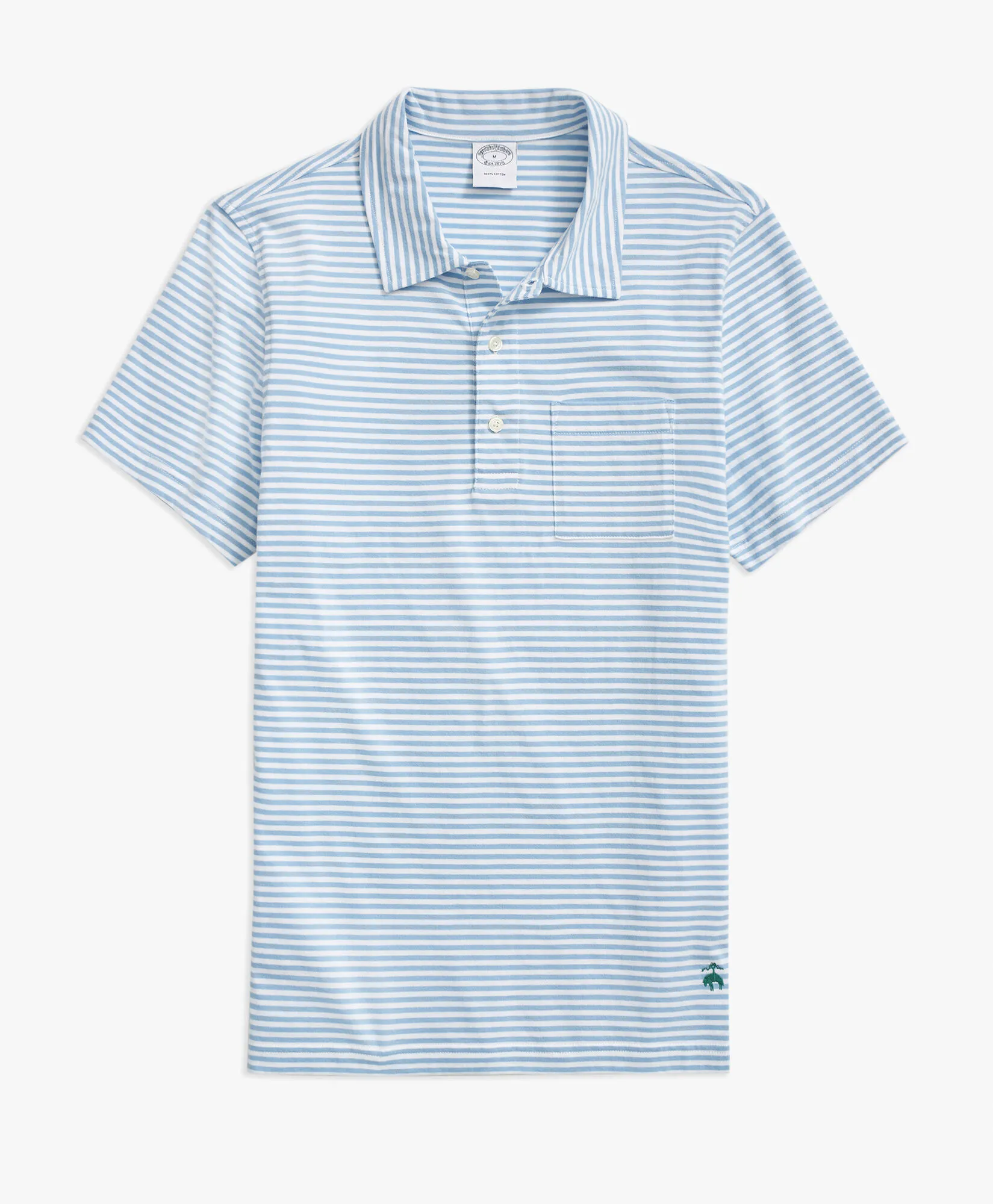 Polo azul y blanco de algodón con lavado vintage a rayas feeder