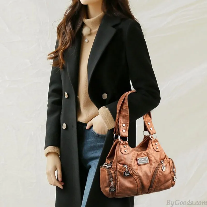 Retro Soft PU Leather Rivet Tote Locomotive Handbags For Women Crossbody Bags Ladies Purse Shoulder Bags