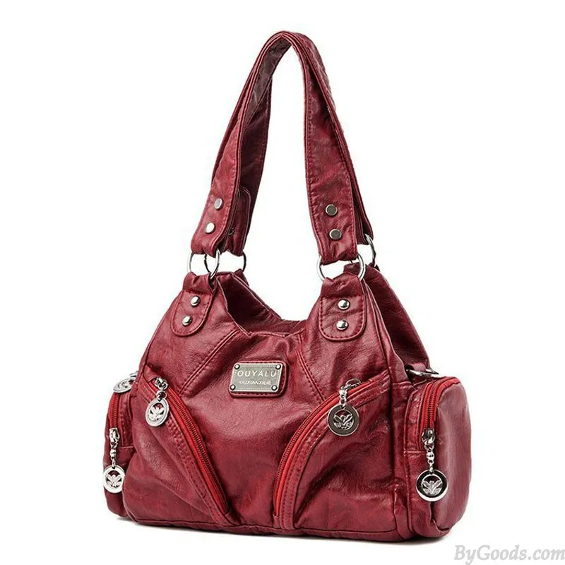 Retro Soft PU Leather Rivet Tote Locomotive Handbags For Women Crossbody Bags Ladies Purse Shoulder Bags