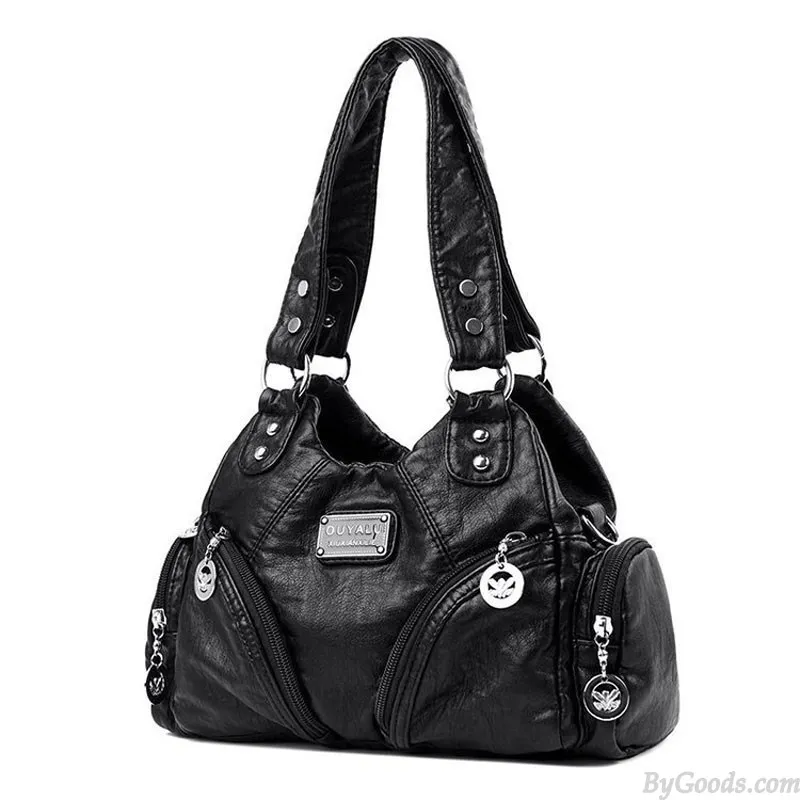 Retro Soft PU Leather Rivet Tote Locomotive Handbags For Women Crossbody Bags Ladies Purse Shoulder Bags