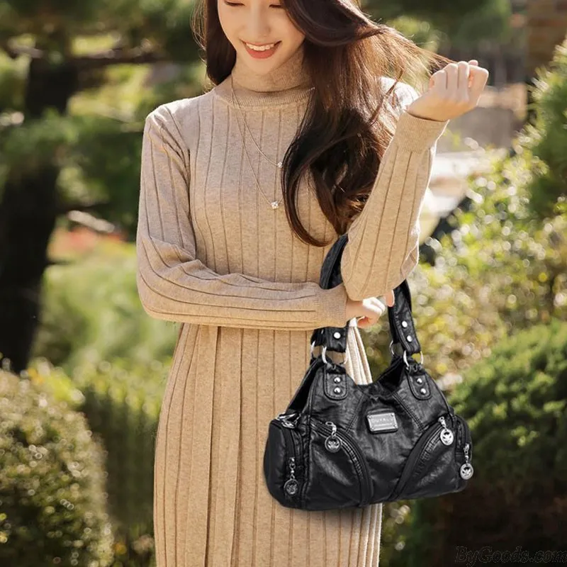 Retro Soft PU Leather Rivet Tote Locomotive Handbags For Women Crossbody Bags Ladies Purse Shoulder Bags