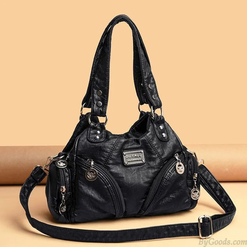 Retro Soft PU Leather Rivet Tote Locomotive Handbags For Women Crossbody Bags Ladies Purse Shoulder Bags