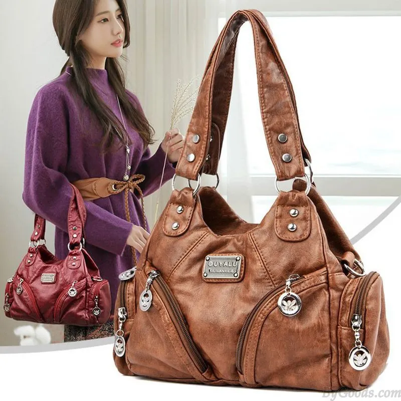 Retro Soft PU Leather Rivet Tote Locomotive Handbags For Women Crossbody Bags Ladies Purse Shoulder Bags
