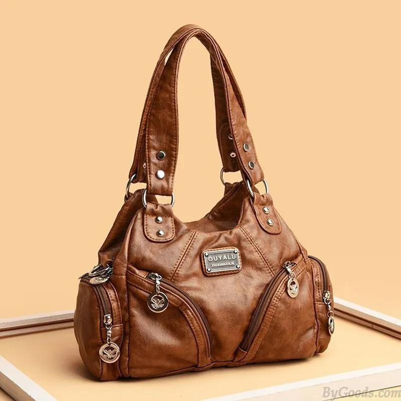 Retro Soft PU Leather Rivet Tote Locomotive Handbags For Women Crossbody Bags Ladies Purse Shoulder Bags
