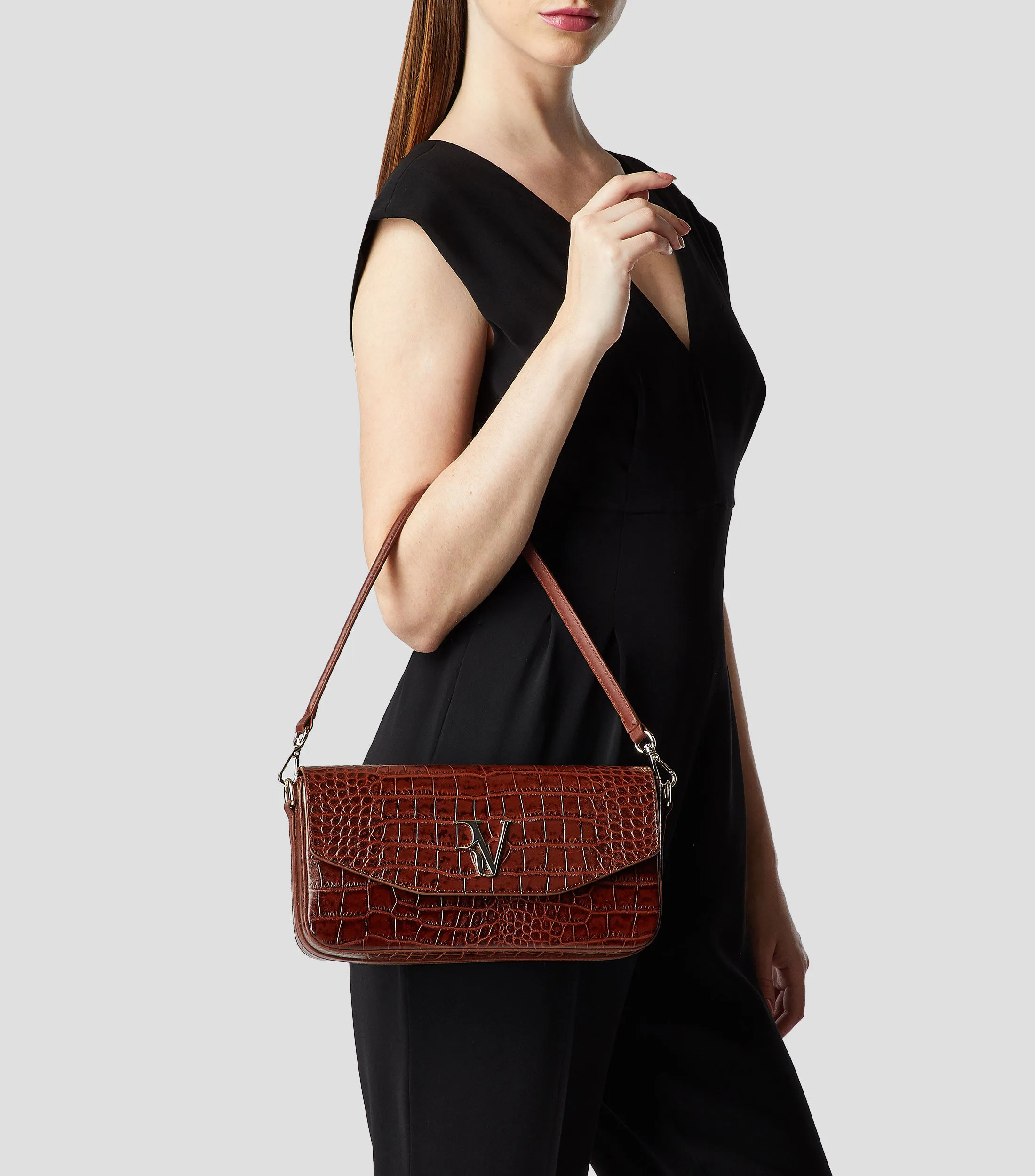 Roberto Verino Bolso shoulder en piel Café Obscuro Miranda Animalskin Mujer