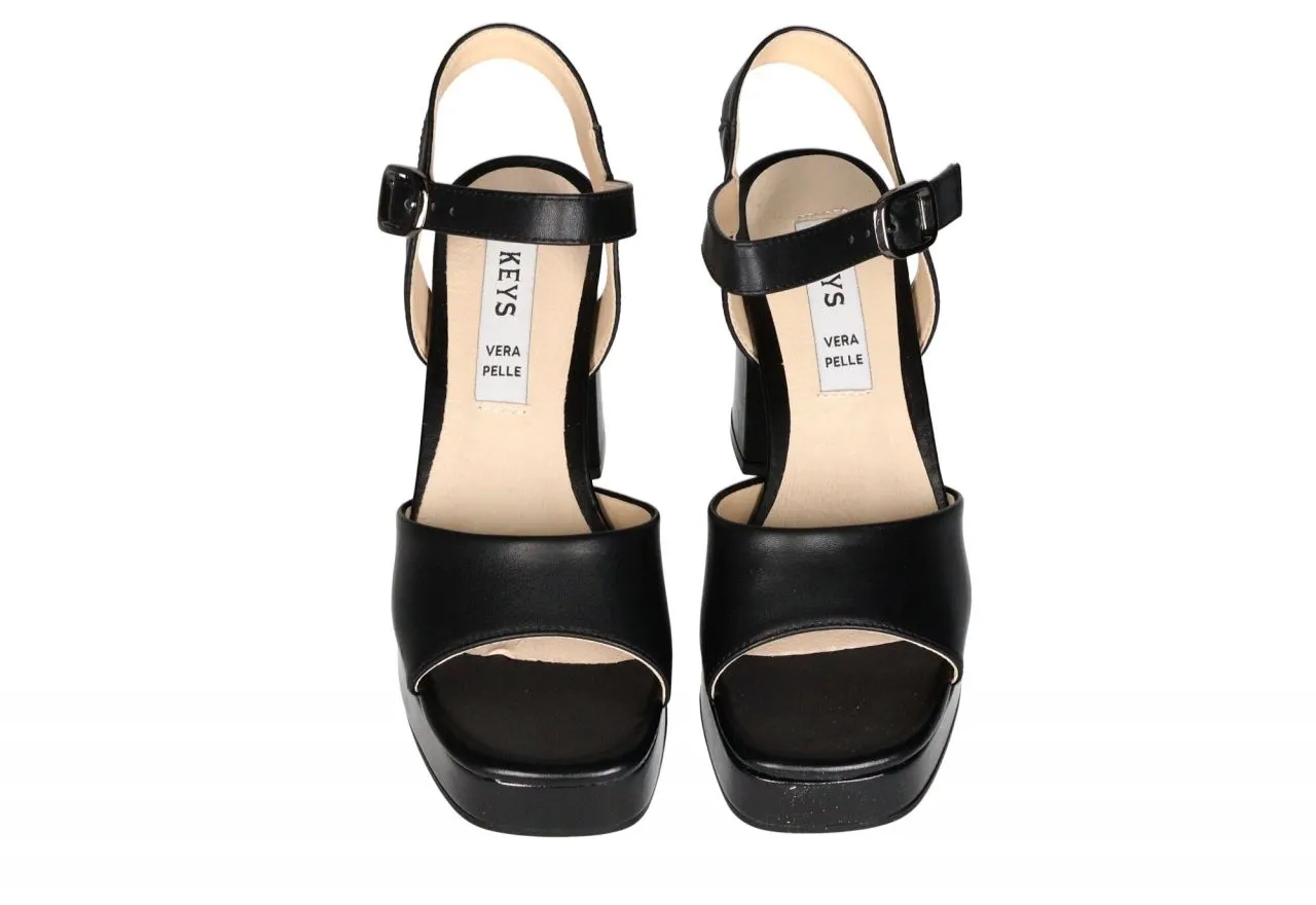 Sandalia Piel Negro Liso Tacon Alto y Pataforma