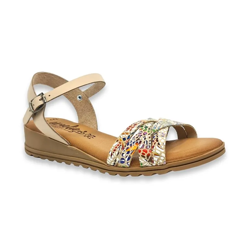 Sandalias Comfort Cuña Baja Mujer Piel Plantilla Acolchada 291 Beige, de Amelie