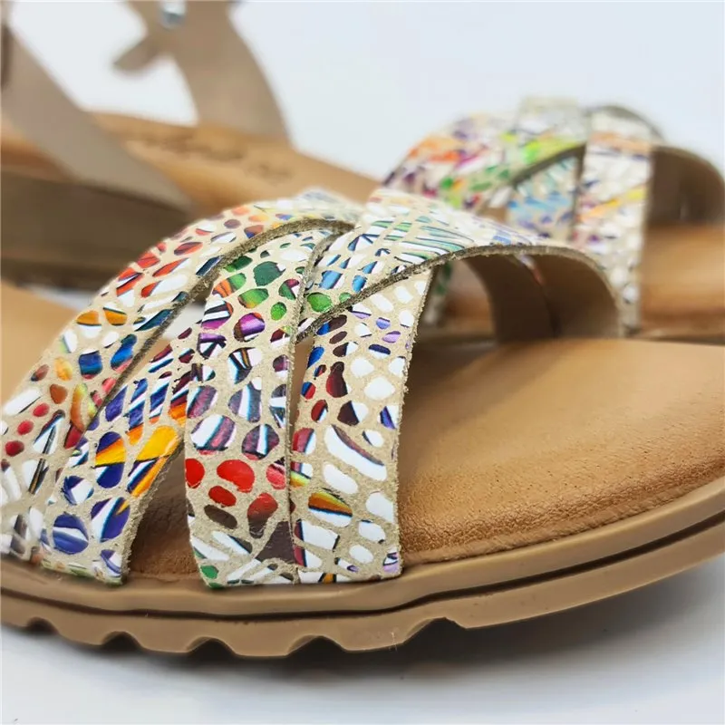 Sandalias Comfort Cuña Baja Mujer Piel Plantilla Acolchada 291 Beige, de Amelie
