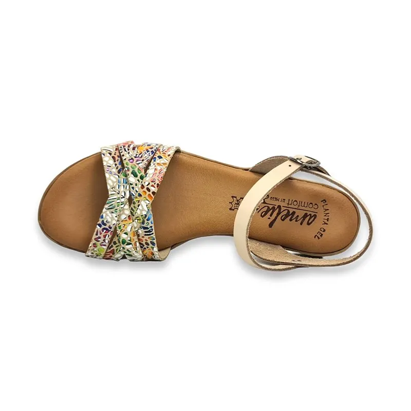 Sandalias Comfort Cuña Baja Mujer Piel Plantilla Acolchada 291 Beige, de Amelie