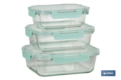 SET DE 3 FIAMBRERAS RECTANGULARES DE BOROSILICATO | MODELO AGATHA | CAPACIDAD 64010401520 ML