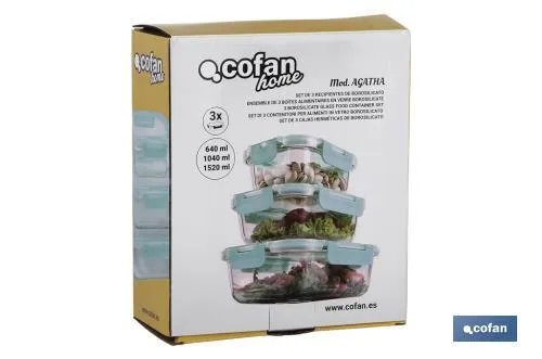 SET DE 3 FIAMBRERAS RECTANGULARES DE BOROSILICATO | MODELO AGATHA | CAPACIDAD 64010401520 ML