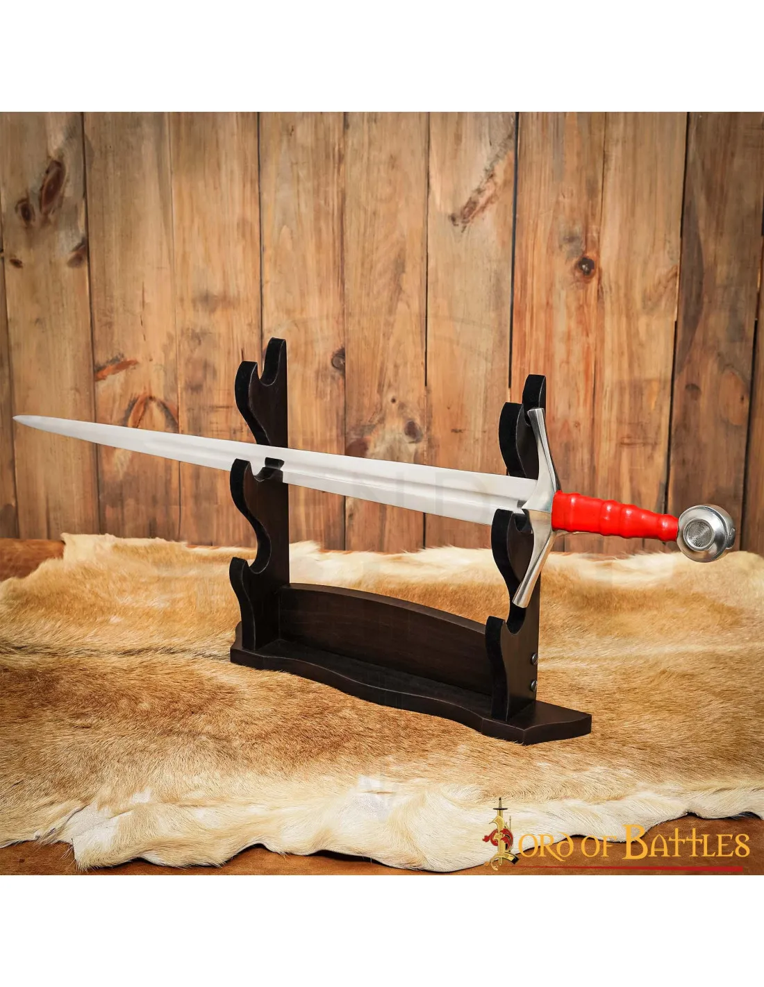 Soporte madera de mesa tres niveles, para espadas