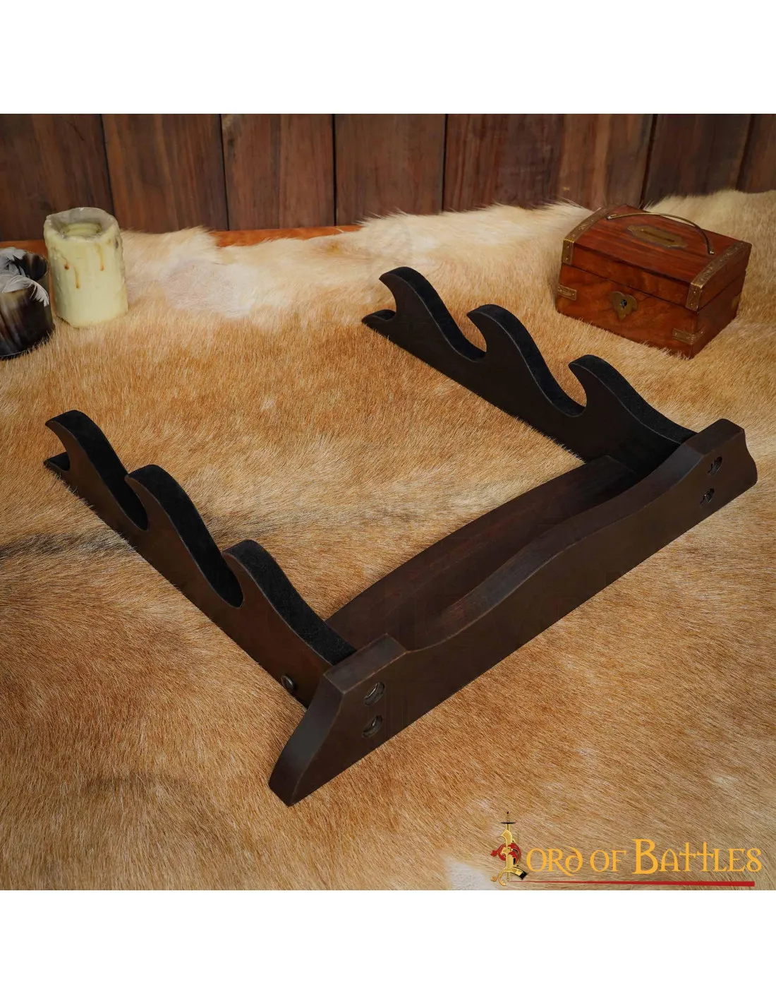 Soporte madera de mesa tres niveles, para espadas