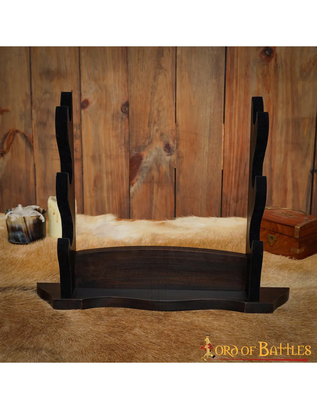 Soporte madera de mesa tres niveles, para espadas