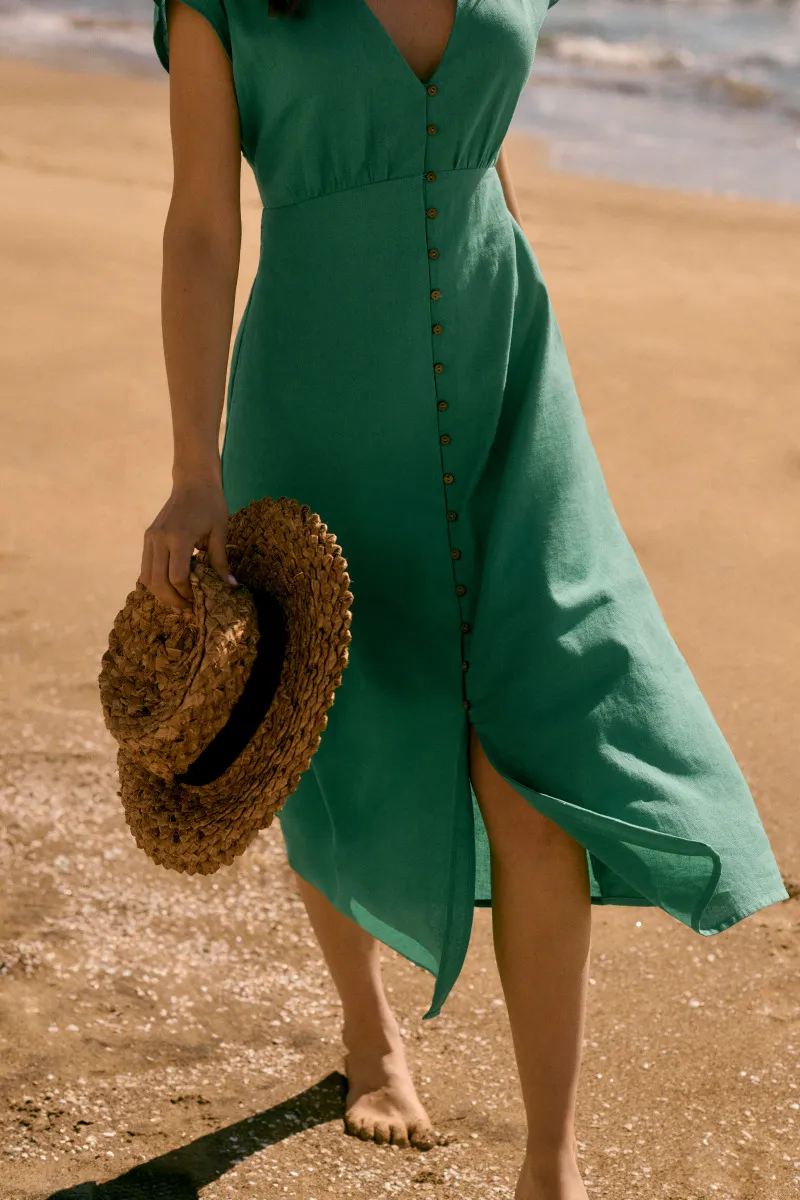 Springfield Vestido Midi Botones Lino
