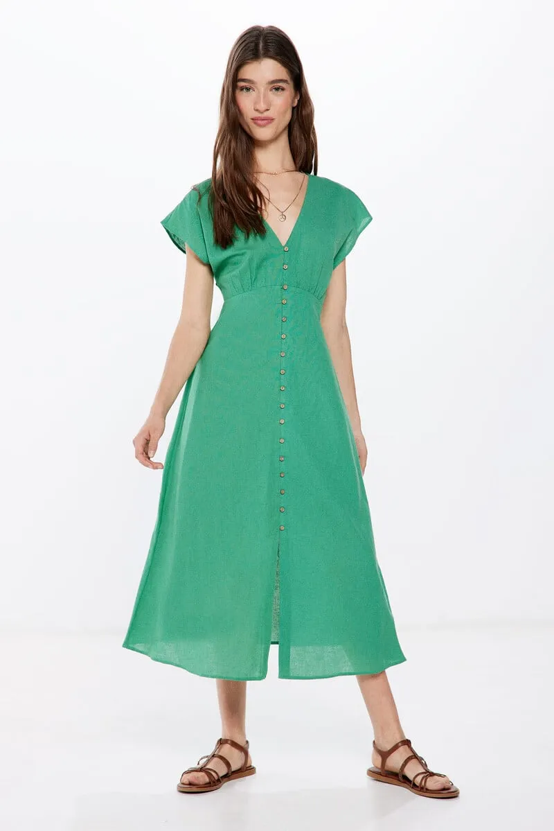 Springfield Vestido Midi Botones Lino