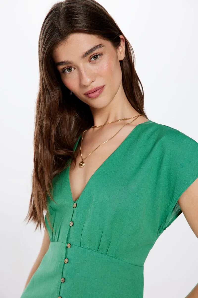 Springfield Vestido Midi Botones Lino