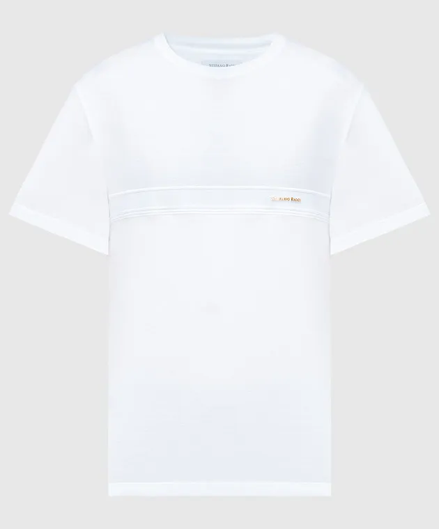 STEFANO RICCI WHITE TSHIRT WITH METALLIC LOGO
