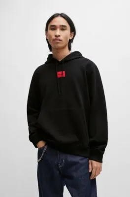 Sudadera con capucha en felpa de algodón con etiqueta con logo