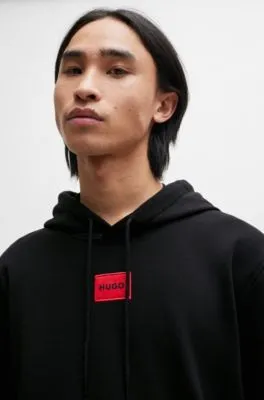Sudadera con capucha en felpa de algodón con etiqueta con logo