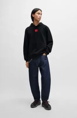 Sudadera con capucha en felpa de algodón con etiqueta con logo