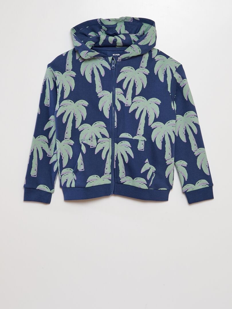 Sudadera estampada con cremallera y capucha - AZUL