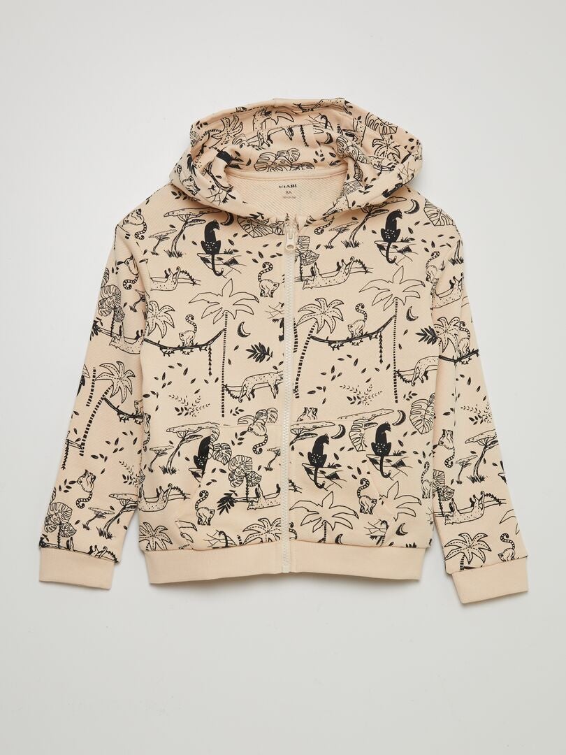 SUDADERA ESTAMPADA CON CREMALLERA Y CAPUCHA  BLANCO