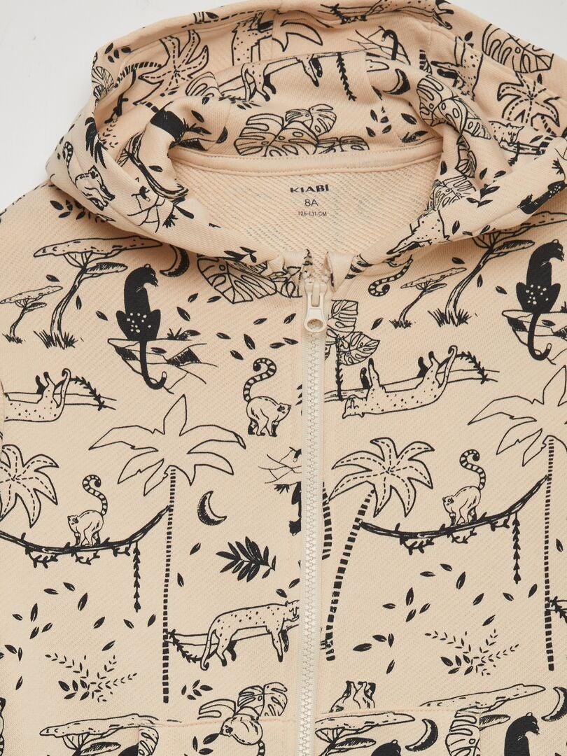 SUDADERA ESTAMPADA CON CREMALLERA Y CAPUCHA  BLANCO