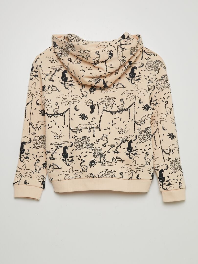 SUDADERA ESTAMPADA CON CREMALLERA Y CAPUCHA  BLANCO
