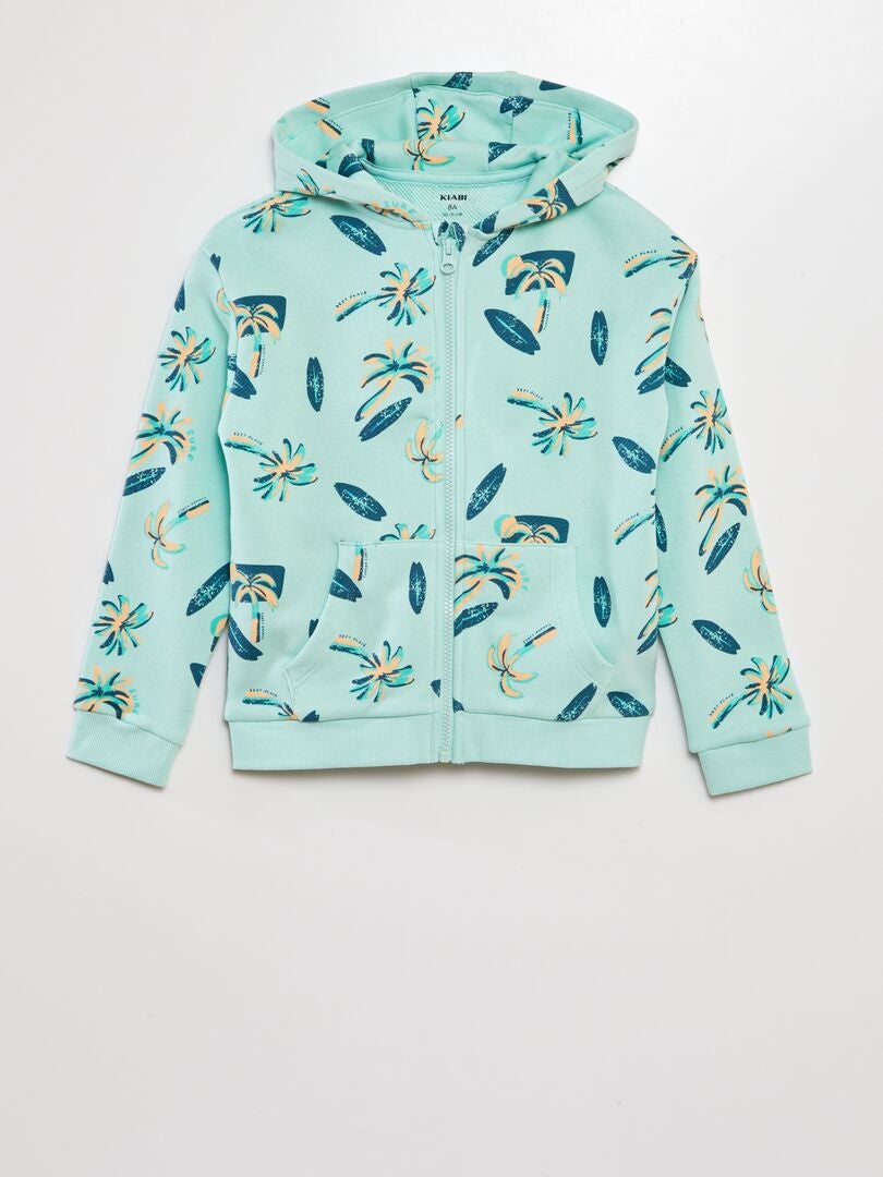 SUDADERA ESTAMPADA CON CREMALLERA Y CAPUCHA  VERDE