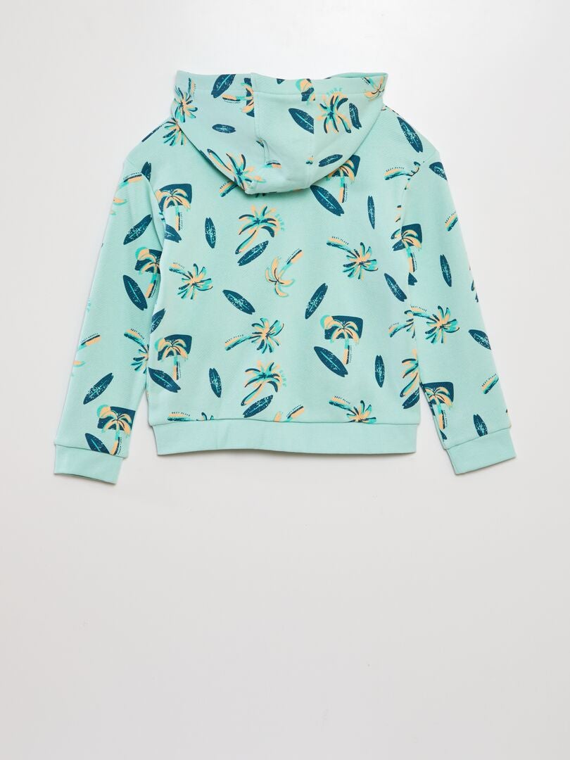 SUDADERA ESTAMPADA CON CREMALLERA Y CAPUCHA  VERDE