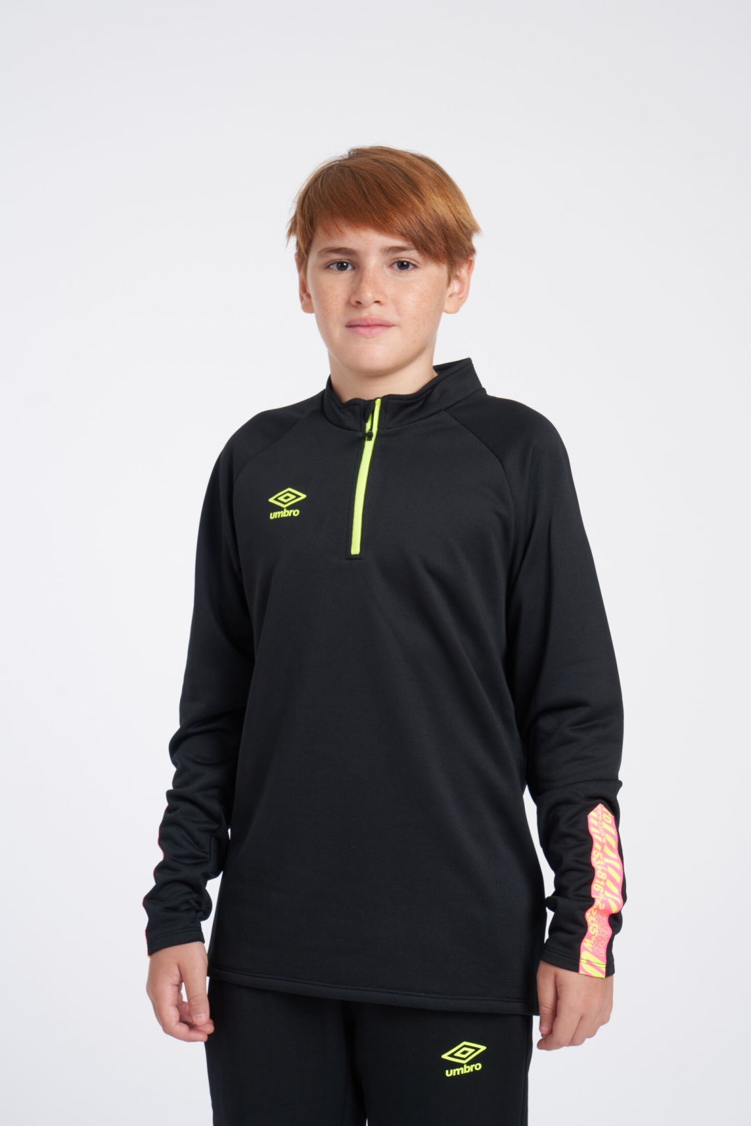 SUDADERA UMBRO AXIS HALF ZIP  JUNIOR  BLACK / SAFETY YELLOW / KNOCKOUT PINK