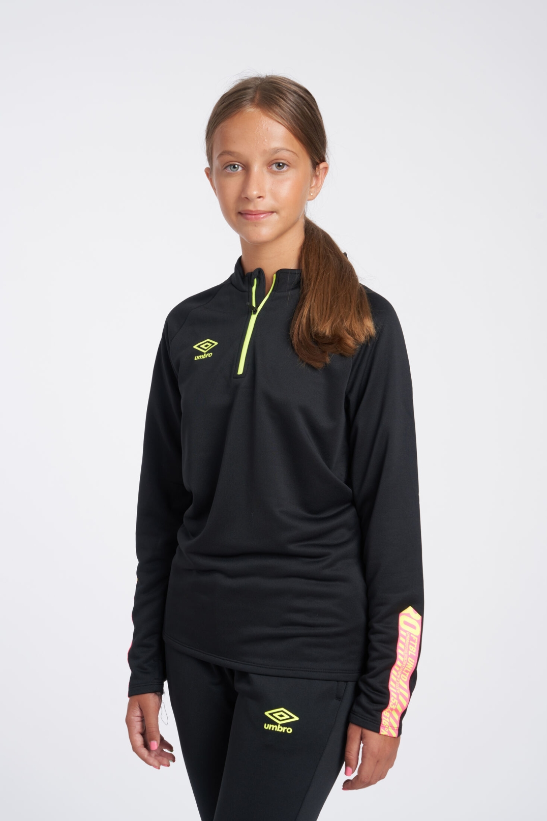 SUDADERA UMBRO AXIS HALF ZIP  JUNIOR  BLACK / SAFETY YELLOW / KNOCKOUT PINK