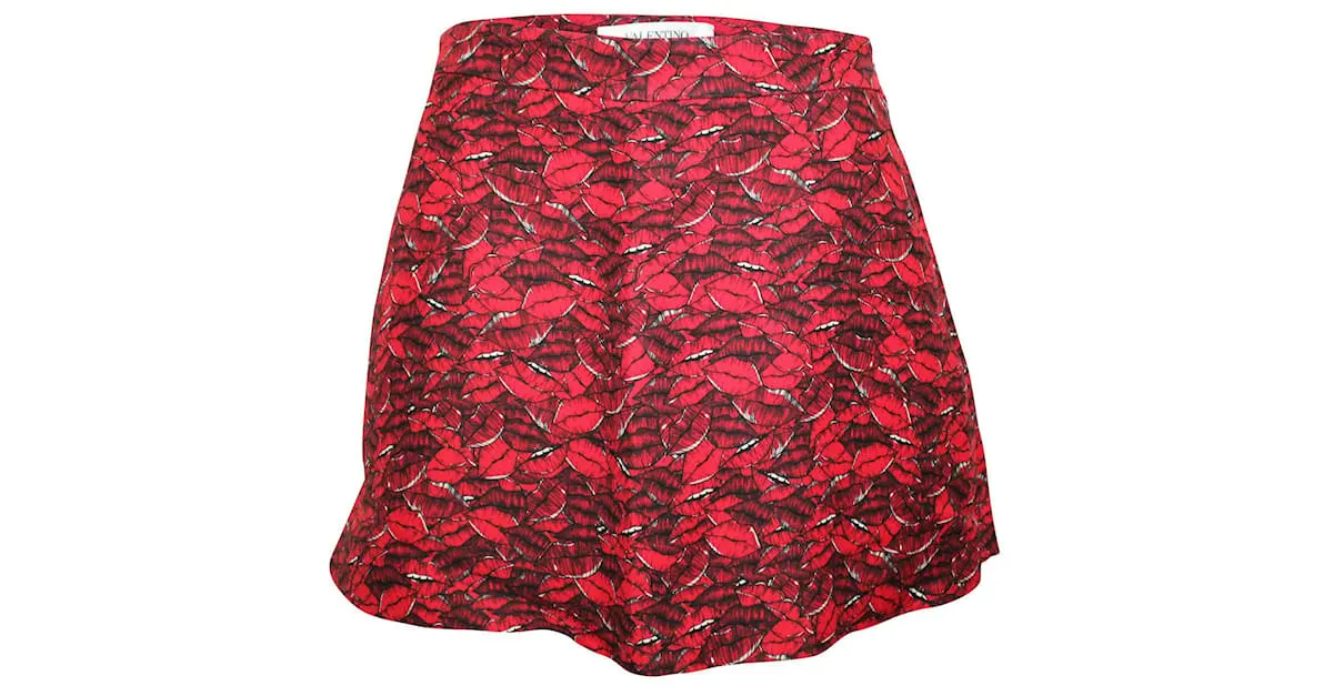 Valentino Falda pantalón roja con estampado de labios 